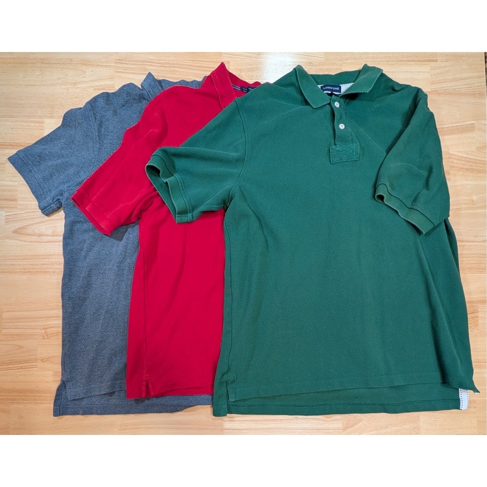 Lands End Mens XL Short Sleeve Polo Shirt Bundle 3 Pack Red Green Grey Pique